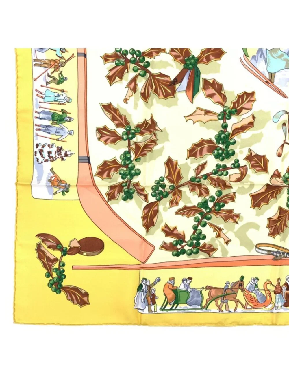 Hermes Carre 90 Neige D'antan Last Year's Snow Yellow Christmas Silk Scarf - Picture 5 of 7